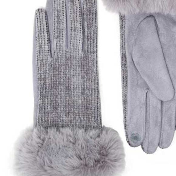 Women's Winter Gloves Faux Fur Chenille Gray Smart Gloves Finger Text - Picture 6 of 6